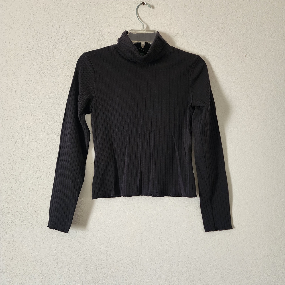 Wild Fable Black Ribbed Long Sleeve Top Size Small